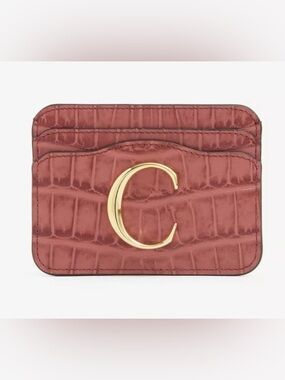 CHLOE Croc-Embossed Card Holder with Gold C Logo